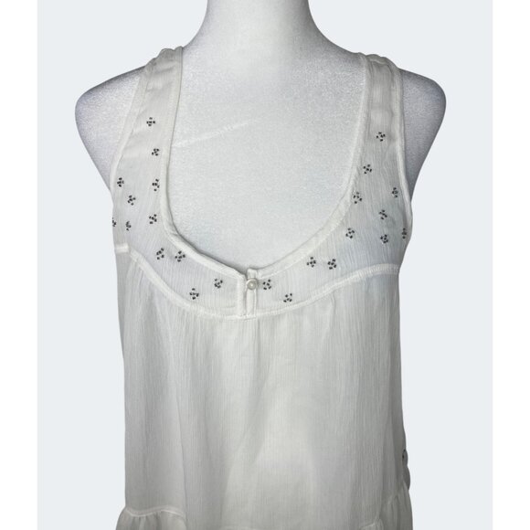 Hollister White Sleeveless Flowy Embroidered Tank Top Medium Scoop Neck - Picture 8 of 13